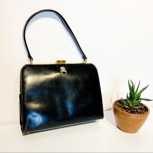 60s RETRO Black Leather Handbag